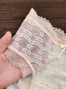 女士浪漫优雅甜美可爱蕾丝边内裤 - 米色 - 查看 10