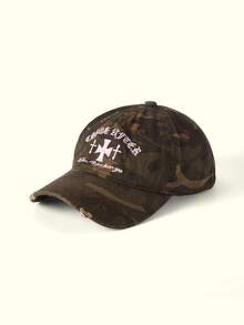 1pc Unisex American Retro Chic Camo Cross Embroidery Baseball Cap, Streetwear Style, Versatile For Summer - Peaked Cap - View 4