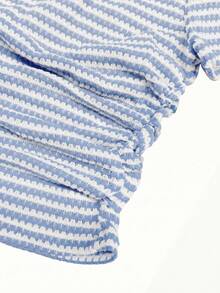 SHEIN Frenchy Women's Striped Contrast Color Pleated Basic Simple T-Shirt,Summer Top - Blue and White - View 7