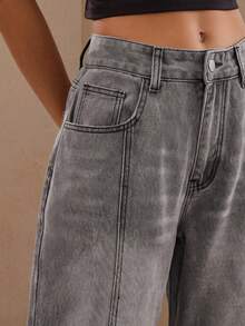 Anewsta Women's New Fashion Design Patchwork Vacation Style Grey Jeans Flare Pants Everyday Summer Casual - Grey - View 2