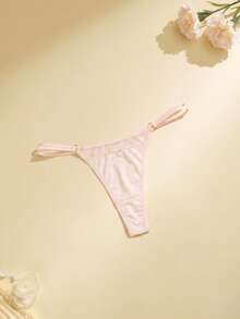 1pc Solid Color Sexy Thin Waist Mesh Splice Women's G-String Panty - Pink - View 5