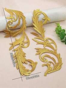 2/4PCs Golden Hollow Embroidered Cloth Patch With Adhesive, Used For Clothing Accessories, Simple Atmosphere - multicolor - View 3