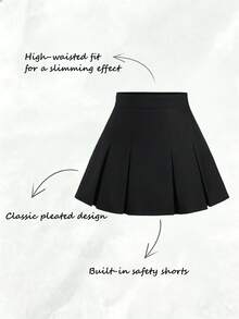 Olithes Preppy Style Casual Solid Color Minimalist Skirt - Women - Black - View 7