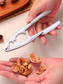 1pc Metal Nutcracker - Multifunctional Stainless Steel Nut Cracker, Heavy Duty Shell Walnut Plier, Seafood Tongs, Walnut Opener With Non-Slip Handle, Suitable For Nuts, Hazelnuts, Almonds, Seafood Or Other Nutcrackers - Silver - View 4