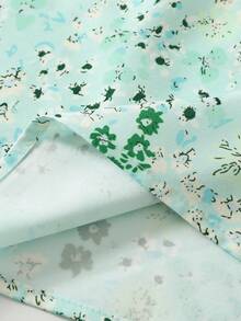 EMERY ROSE 女士碎花常规版型度假休闲通勤衬衫，荷叶边袖口 - 綠色 - 查看 5