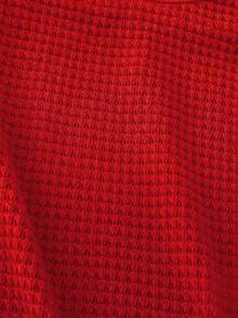 SHEIN LMoss Kids LMoss Young Girl Knitted Solid Color Round Neck Lace Ruffle Trim Fitted T-Shirt - Red - View 4