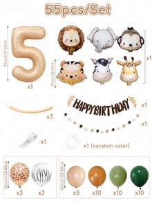 MINKOJA MINKOJA 55 piezas Conjunto de globos de animales, globo de número de 32 pulgadas de color marrón café retro, globo de aluminio de animales de safari caramelo para decoraciones de fiesta de cumpleaños de animales, decoración de globos para vacaciones de verano, baby shower - Ver 12