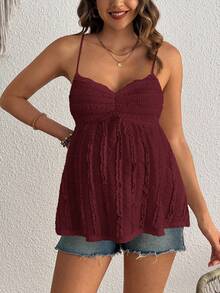 SHEIN Women's Fashion Pleated Design Solid Color Lace Maternity Camisole - Burgundy - View 3