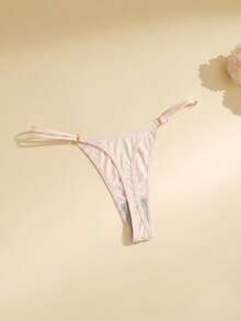 1pc Solid Color Sexy Thin Waist Mesh Splice Women's G-String Panty - Pink - View 2