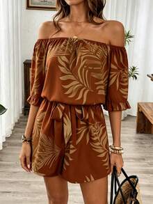 Breezaya Hawaiian Style Ruffled Off-Shoulder Romper - Multicolor - View 5