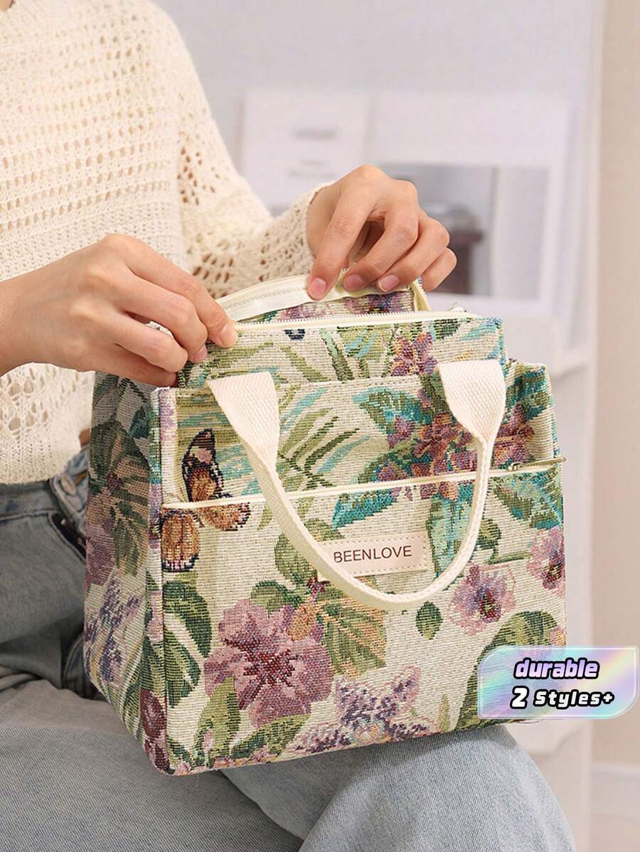 Retro-Style Printed Insulated Lunch Bag, Women's Style, Suitable For Students And Office Workers. - Multicolor - View 1