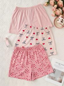 SHEIN Bộ đồ nữ Cotton Line cạp cao, thoải mái, nhiều màu sắc, gồm quần short và các phụ kiện khác, thích hợp mặc hàng ngày. - Nhiều màu - Xem 2