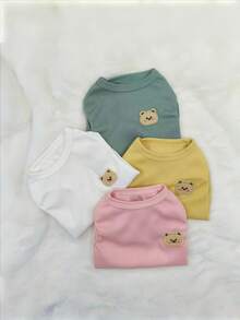1PC Cartoon Bear Patched Pet Tank Cotton Summer Casual Streetwear Dog Clothes Cat Apparel Cute Comfortable Breathable Lightweight Daily Walk Outdoor Adventure Fashion Viral Matching Outfit Pet Owner Twinning Photoshoot Cool Stylish Modern - Pink - View 7