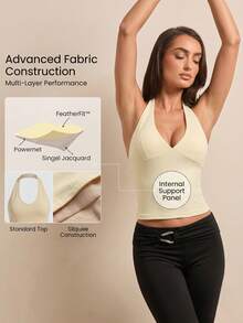 Silquee Débardeur de sport femme à col ras-du-cou et dos nu, couleur unie simple, pour l'été - Jaune clair - Voir 5