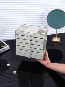 1 pieza Organizador de joyería de gran capacidad con forro de terciopelo y cajones, caja de exhibición apilable de acrílico con múltiples compartimentos para tocador y mesa de vestir - Multicolor - Ver 13
