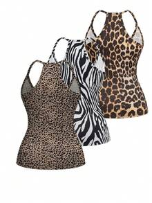 EMERY ROSE Conjunto informal de 3 piezas talla grande con top deportivo de cuello en V, que incluye top sin mangas - Multicolor - Ver 2