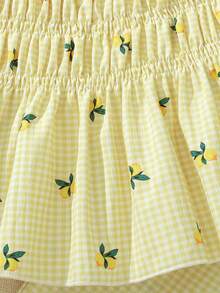 Souflis French Style New Young Girl' Cute Lemon Print Camisole And Flowy Wide Leg Pants Set, Suitable For Casual Outings And Playtime - Yellow - View 5