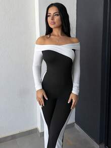 Vassilux Tuta monospalla minimalista da donna con colori a contrasto per uso quotidiano - Bianco e nero - Visualizzare 6