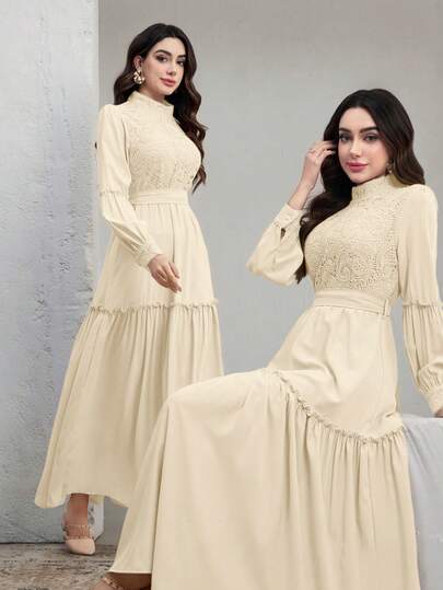 Graceveil Đầm thanh lịch cổ đứng tay raglan viền bèo dành cho nữ