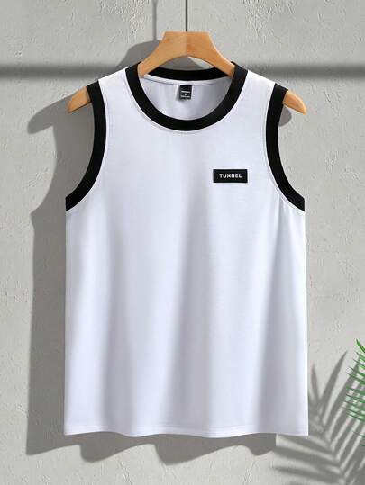 Manfinity Homme Áo ba lỗ nam phối màu tương phản, thời trang, đa năng