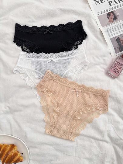 3pcs/Set Women's Lace Patchwork Comfortable Underwear