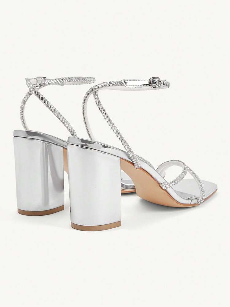 CUCCOO CHICEST Women's Square Toe Rhinestone Ankle Strap Sandals For Christmas