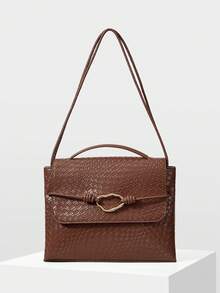 MOTF PREMIUM WOMEN'S BROWN FASHIONABLE CASUAL ELEGANT SHOULDER BAG WITH WOVEN EMBOSSED TEXTURE,LARGE CAPACITY,FOR COMMUTE, FOR SHOPPING,FOR DAILY - Brown - View 3