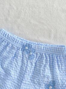 SHEIN Playful Pals 2件套女婴幼儿/新生儿0-3岁休闲日常可爱度假条纹蝴蝶结装饰吊带背心+短裤套装，春夏款 - 藍色 - 查看 11