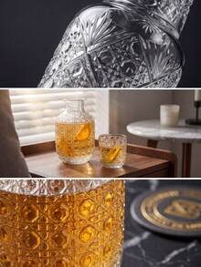Haus Hana 1Set Embossed Glass Pitcher And Cup Set, Clear Glass With Vintage Diamond Pattern, Holds Water, Juice And Spirits, Multi-Use Drink Serving Kit, For Home Bar, Dining Table & Daily Use, Holiday Gift & Tabletop Decor Supply - View 10