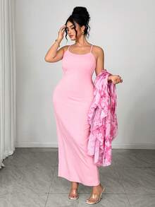 Elenzga Ensemble 2 pièces élégant : Top cape à volants avec imprimé floral en mousseline de soie + Robe nuisette en tricot, grande taille - Rose bonbon - Voir 6