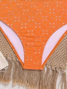 SHEIN Baju Renang 2 Potong Warna Polos dengan Detail Lubang untuk Remaja Perempuan, Cocok untuk Pantai, Resor, dan Musim Panas di Pantai dan Resor. - Jeruk - View 5