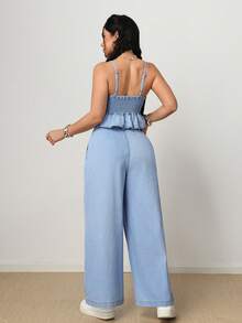 SHEIN PETITE Women Denim Two-Piece Outfits, Summer - Light Wash - View 2