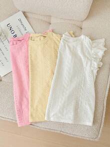 SHEIN LMoss Kids 3件套/少女套装/少女休闲提花针织纯色圆领短袖上衣 - 彩色 - 查看 5