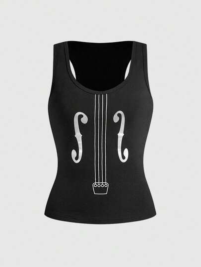 ROMWE Grunge Punk Áo tank top ôm sát kiểu racerback in hình đàn violin punk phong cách lễ hội mùa hè