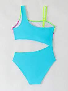 SHEIN Bộ bikini đan dây bất đối xứng cho bé gái tuổi teen, thiết kế eo khoét sâu, đồ bơi một mảnh thời trang và thanh lịch, thích hợp cho bơi lội và đi biển mùa hè - Nhiều màu - Xem 3