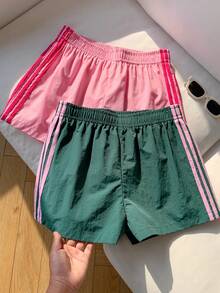 Comfortcana 2pcs Women's Contrast Color Woven Shorts, Summer - Multicolor - View 5