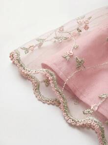 SHEIN Glamorique Kids Đầm dự tiệc thanh lịch, sang trọng màu hồng đào, chất liệu lưới, tay phồng, cổ ngọc trai, eo thắt nơ xinh xắn, gấu đầm xếp tầng có thể tháo rời, thích hợp cho bé gái. - Hồng - Xem 9