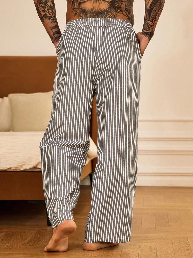 Long Striped Grey Men's Lounge Pants