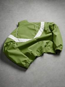 PAVTROS Men's Stand Collar Contrast Color Zip-Up Jacket Football - Olive Green - View 4