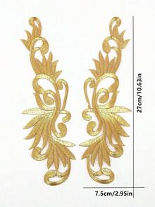 2/4PCs Golden Hollow Embroidered Cloth Patch With Adhesive, Used For Clothing Accessories, Simple Atmosphere - multicolor - View 6