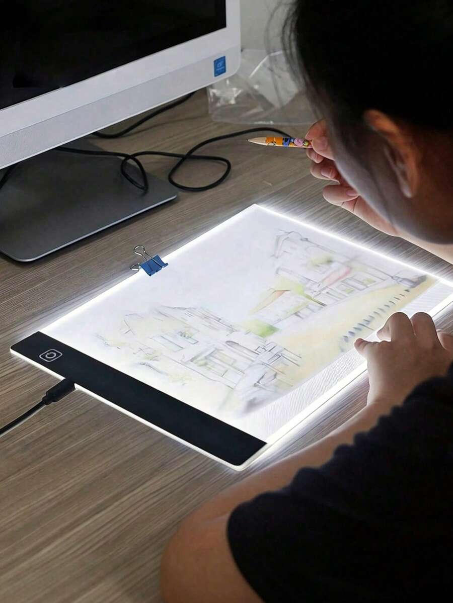 超薄可调LED灯,描图灯板,适用于纹身绘画、素描、动画和模板制作 - 便携式亚克力灯箱,艺术家和设计师的理想之选 - 白光 - 查看 1