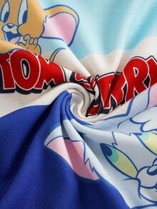 TOM & JERRY X SHEIN Baby Boy Cartoon Print Contrast Color Round Neck Short Sleeve Romper - Multicolor - View 7