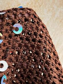 SHEIN WYWH Quần short dệt kim khoét lỗ, đính sequin, thích hợp cho kỳ nghỉ hè của nữ. - Nhiều màu - Xem 7