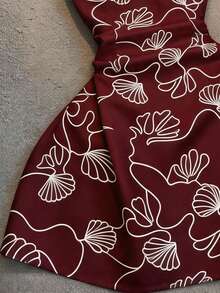 SHEIN Franclia Đầm in họa tiết cổ chữ V thắt eo thanh lịch mới về - Màu Đỏ Sâu - Xem 4