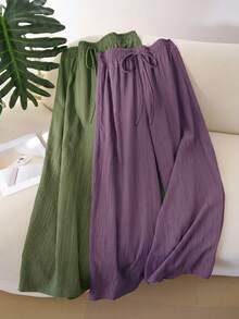 CosyJoli Pantalones rectos básicos de gasa texturizada de talla grande - Multicolor - Ver 6