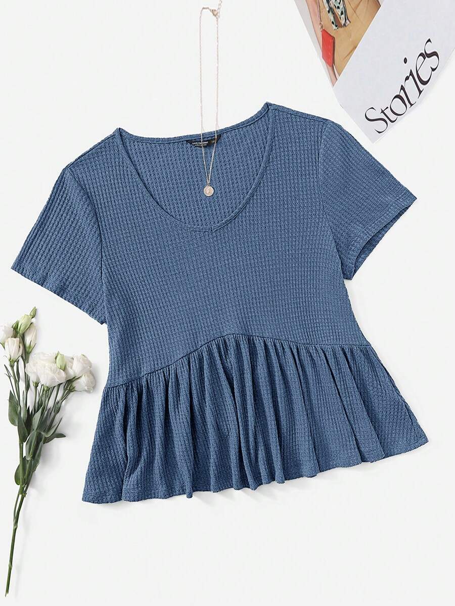 SHEIN VCAY Plus Size Solid Color Minimalist Short Sleeve T-Shirt - Dusty Blue - View 1