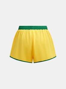 Girlism Kids Teen Girls' Printed Fitted Sports Shorts,Pastel Yellow Summer Gym Workout,Suitable For Outdoor Activities,Walking,Yoga,Casual Street Style - Yellow - View 4