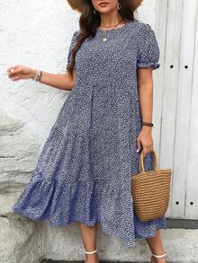 Ceyna Plus Leopard Print Ruffle Hem Dress For Summer Maxi Women Outfit Vacation Navy Blue Cottage Core - Navy Blue - View 3