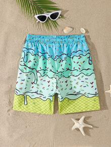 SHEIN Quần short đi biển dành cho bé trai tuổi teen, in chữ, cạp chun. - Nhiều màu - Xem 2