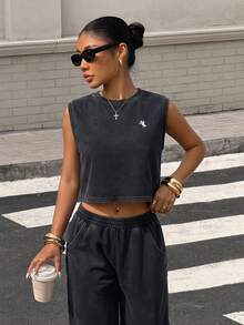Muchica Set brodat în stil colegial - Negru - Vizualizare 4